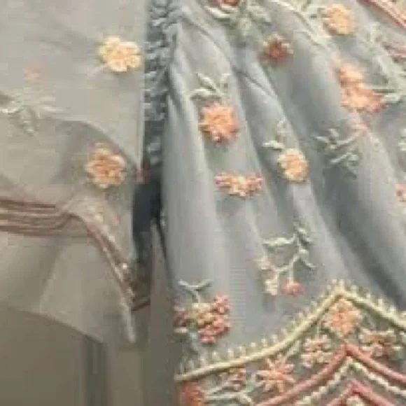 NWT Ivy city co Chantilly ruffle embroidered dress blue tulle 4x - Picture 3 of 4